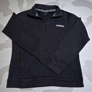 Adidas Womens 1/4 Zip Pullover Sweatshirt Small Black Fleece-Lined